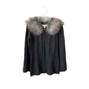 KENAR | Charcoal Gray Wool Blend Sweater w/ Removable Faux Fur Collar
